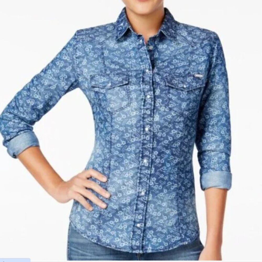 Guess lalima in Kanji acid button up Shirt NEW Size Small